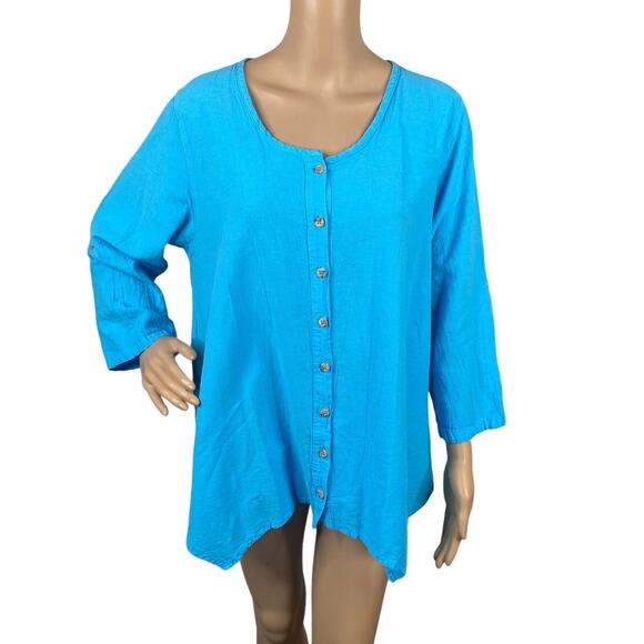 Casual Cottonseed Wear Tops - Casual Cottonseed Wear Blue Asymmetric Lagenlook Artsy Tunic Top Women's XL